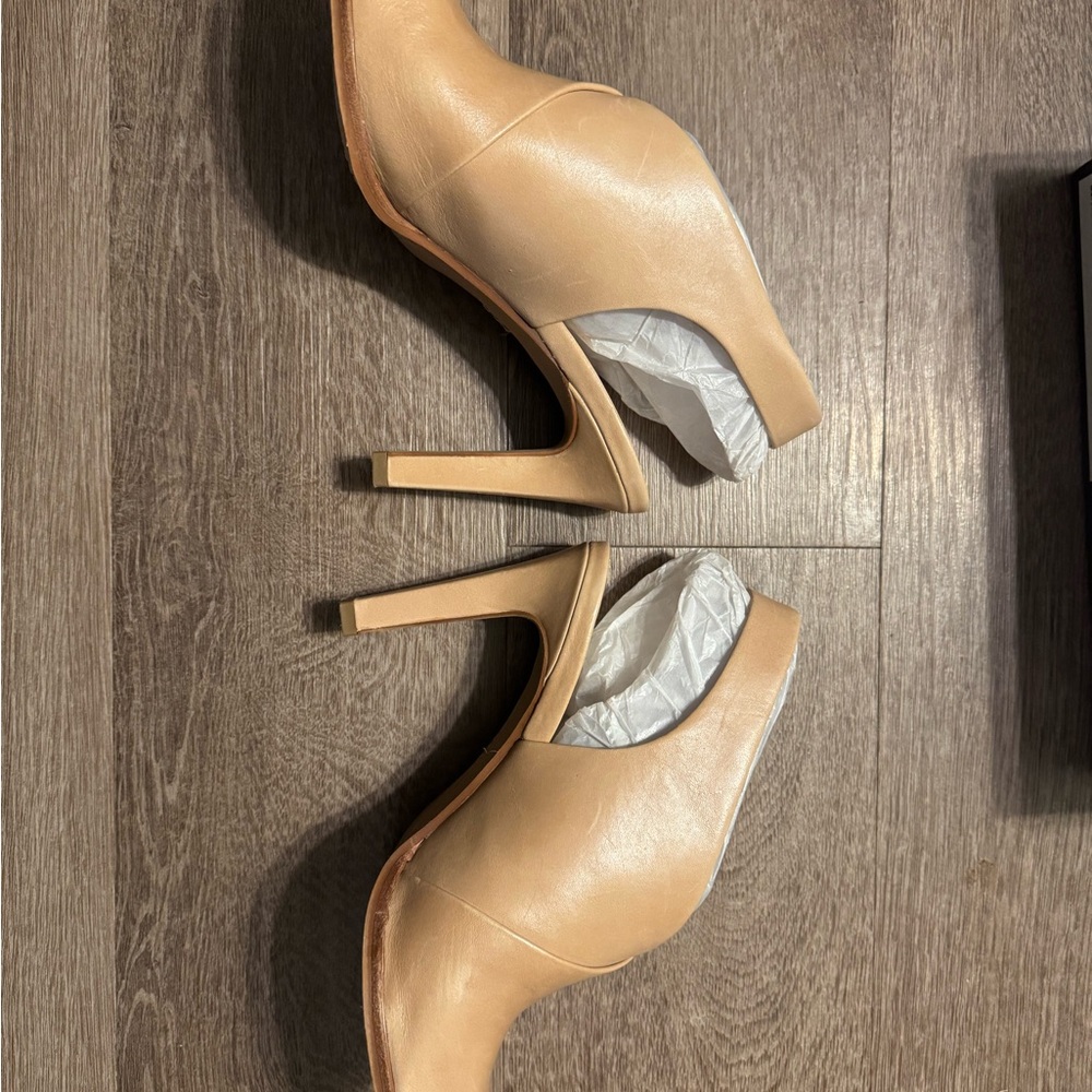 Vince Camuto Tan Peep-Toe Mules